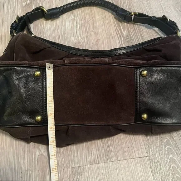 Vtg Y2K Banana Republic Brown Suede Leather Pleated Hobo Purse Braided Handle - Picture 2 of 13